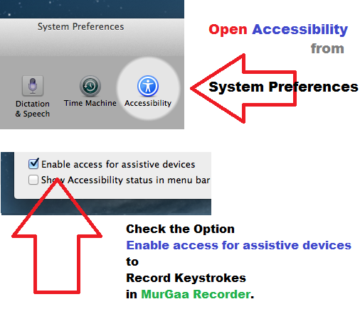 Screenshot displaying procedure to Enable Access for Assistive Devices to allow Mac Macro Recorder to Record Keystrokes