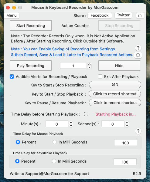 Screenshot of Mouse and Keyboard Actions Recorder Software for Mac