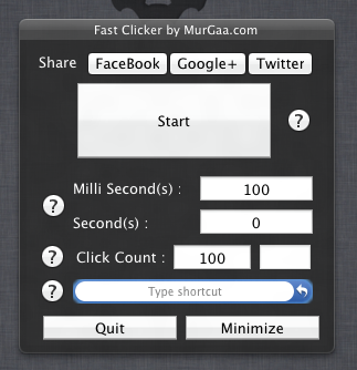 Screenshot of Fast Auto Clicker captured on Macintosh Lion