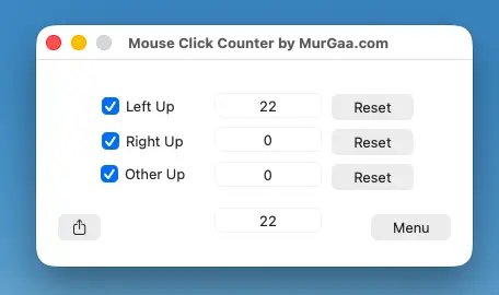 Screenshot of Mac Mouse Click Counter Utility