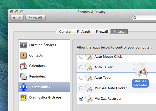 Allow Macro Recorder to Control Mac OS X from System Preferences